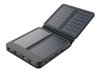 Portable solar panel charger with multiple USB ports for outdoor use
