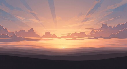 Pixel Art Sunrise Over Calm Water With Dramatic Clouds And Sun Rays