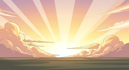 Pixel Art Sunrise Over Calm Water With Dramatic Sun Rays Breaking Through Clouds