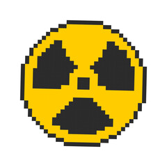 Danger sign pixel radioactive hazard 8 bit. Pixel warning caution sign.