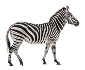 Majestic zebra standing alone on black background