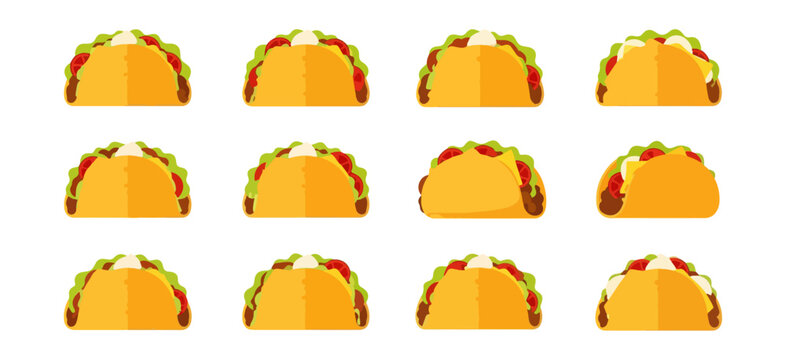 Taco illustrations food graphic design elements on black backdrop