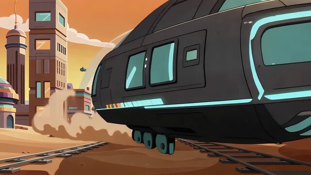 Futuristic Desert City With Flying Car And Dome.