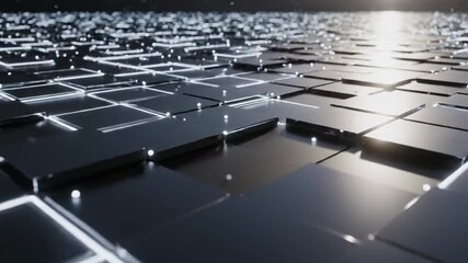 Abstract metallic grid pattern with glowing edges and subtle light flare - Powered by Adobe