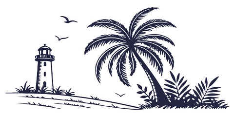 lighthouse and palm trees
