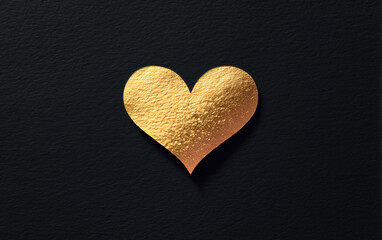 Obraz premium Elegant golden heart symbol on dark luxury background, minimalist premium love icon with metallic texture, romantic design for valentine greeting card, wedding invitation, anniversary or branding conc