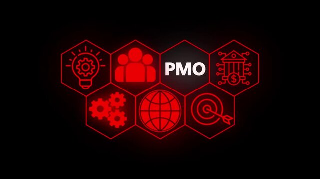 PMO Project manager office concept responsible for standardizing and overseeing project management practices, processes animation.