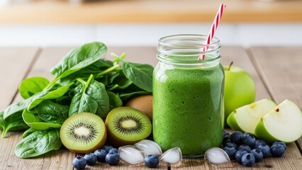 Healthy Green Smoothie with Fresh Fruits and Vegetables.