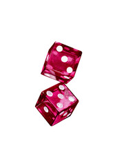 Pink dice, watercolor illustration for Valentine's Day 