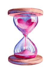 Hourglass, sand timer, watercolor illustration for Valentine's Day 