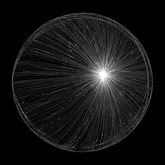 Abstract illustration of a luminous sphere with radiating lines on black background