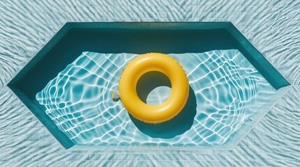 Yellow Inflatable Rings Floating in Blue Swimming Pool on Sunny Summer Day
