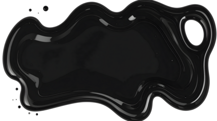 Thick black lubricant stain with glossy reflective areas, isolated on a white background