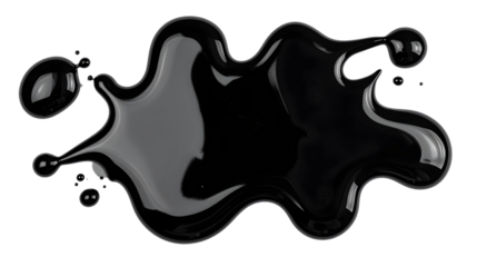 Thick black lubricant stain with glossy reflective areas, isolated on a white background
