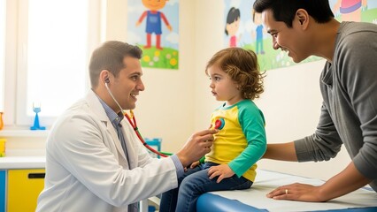 Doctor Examining Young Child with Father.