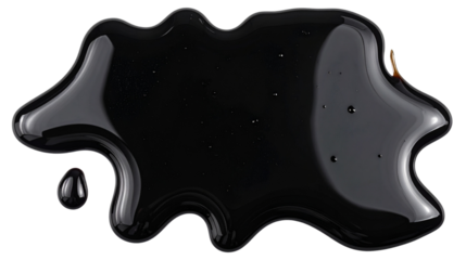 Black oil stain with glossy texture, isolated on a white background