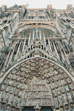 Detail of the entrance of Saint-Epvre Basilica built in the Rayonnant neogothic style. Nancy, France, Europe