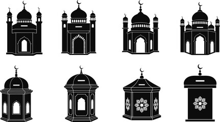 Islamic Mosque-Shaped Donation Box Silhouettes Set © Ismail