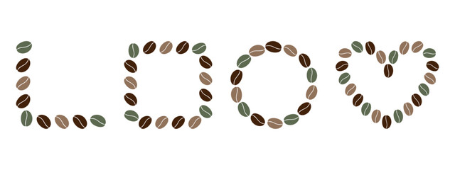 Frames borders made of multicolor coffee beans Copy space Template Corner Square Round Heart Big Set. Isolated Vector illustration Coffee Related Content Poster Media post, banner, leaflet, label, tag