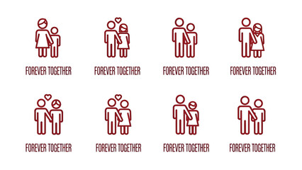 Set of simple red icons representing different family structures and relationships.