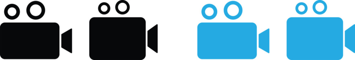 Video Camera Icons Set in Solid and Outline Flat Styles