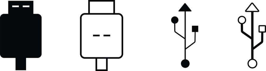 USB Cable Connector Icons Set in Solid and Line Styles
