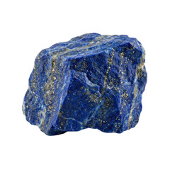 Raw Lapis Lazuli mineral stone isolated. Blue semi-precious gem with gold pyrite flecks.