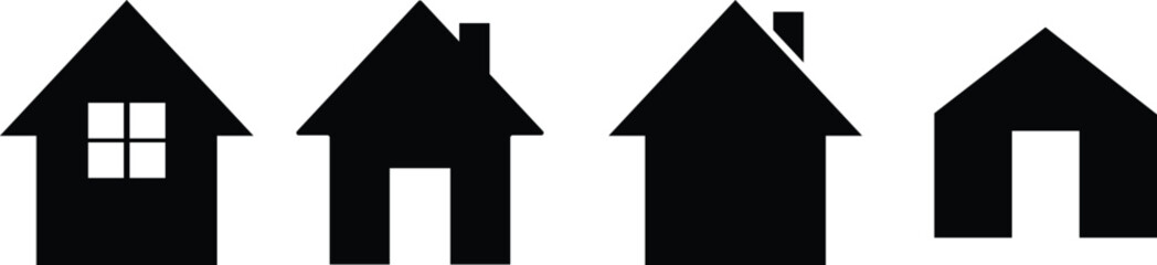 House Silhouette Icons Set in Solid Black Real Estate Style