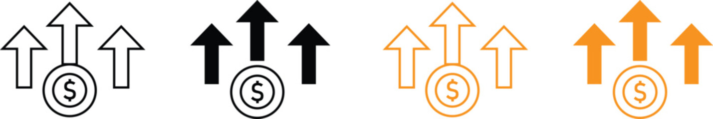 Income Growth and Financial Increase Arrow Icons Set