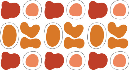 Abstract shapes in muted orange and terracotta tones form a horizontal repeating graphic pattern suitable for contemporary textile or wallpaper applications.