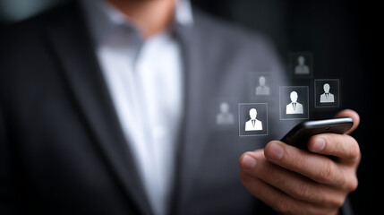 Businessman using smartphone for professional networking and communication