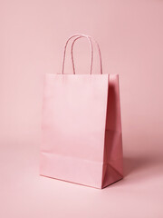 Empty Pink Paper Shopping Bag on Solid Background