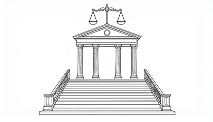 Illustration of a grand staircase with columns and scales