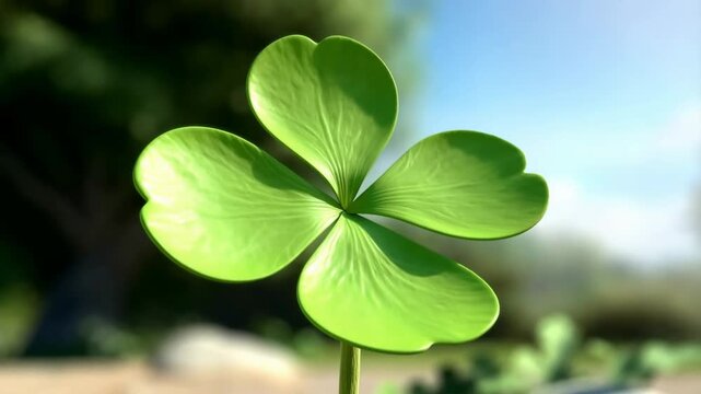 Time-lapse of four-leaf clover growing from seedling with unfolding leaves in natural daylight footage