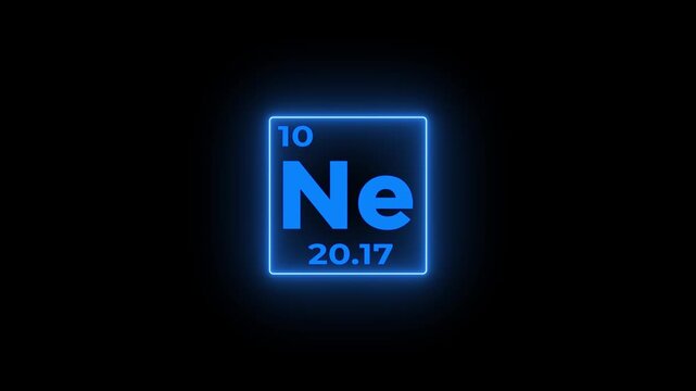 10 Number Neon (Ne) symbol school chemistry lesson animation element of the periodic table on white background.4k video.