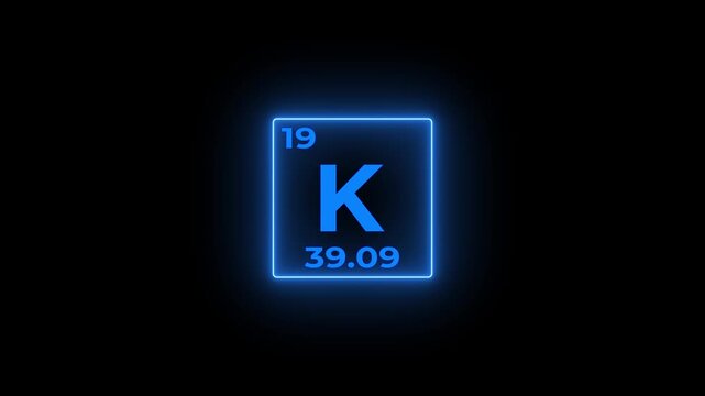 19 Number potassium (k) symbol school chemistry lesson animation element of the periodic table on white background.4k video.