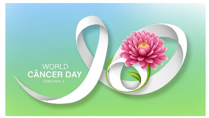 world cancer day february 4 white ribbon with pink flower background