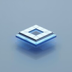 Isometric view of high performance blue crystal computer processor on neutral background