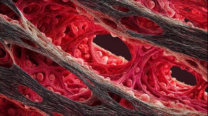 Intricate, colorful 3D-rendered abstract artwork with cellular structures, resembling biological systems