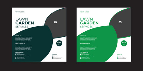 Lawn and gardening maintenance social media post banner template Lawn or gardening services social media post template, Gardening and Landscaping service social media post in green layout