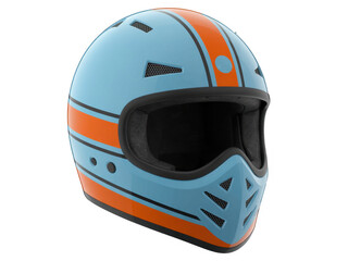 Light blue motorcycle helmet with orange stripes light blue helmet isolated on a transparent background