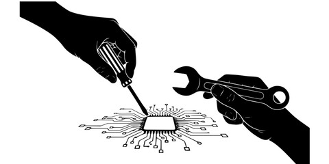 Hardware Repair & Right to Repair Vector Silhouette