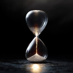 Glass Hourglass Filled With Light on Dark Background