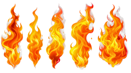 Set of flames on white background, png