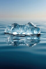 Ice Melting Into Pure Water on Reflective Surface Under Calm Sky