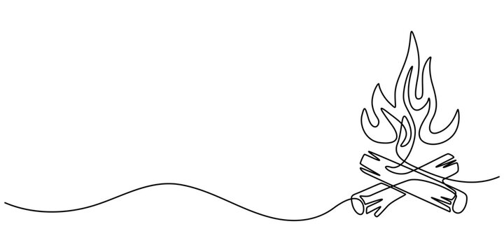 Bon fire continuous one line drawing outline vector illustration