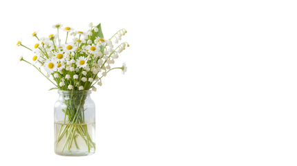 White daisies in a clear glass vase on transparent background isolated on a transparent background flowers