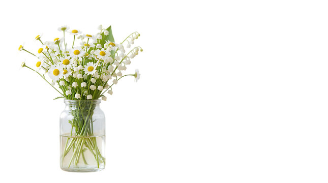 White daisies in a clear glass vase on transparent background isolated on a transparent background flowers