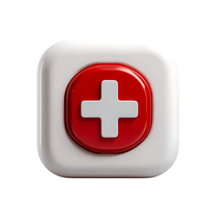Obraz premium White rounded square with red circle and white cross medical symbol isolated on a transparent background