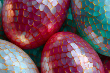 Abstract pattern of colorful mosaic Easter egg. Artistic surface design for holiday greeting card, background, or decorative print.